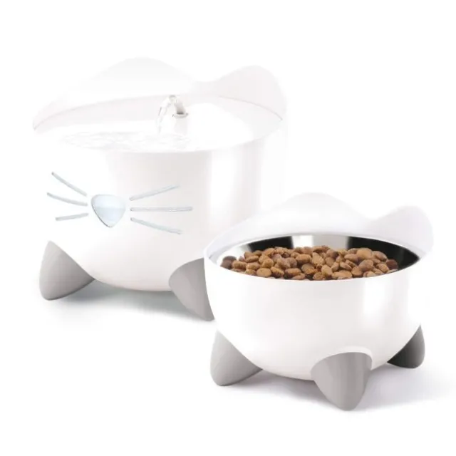 Catit Pixi Combo Kit Vattenfontän & Upphöjd Matskål Vit