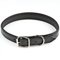 Feel Leather Vadderat Läderhalsband Svart
