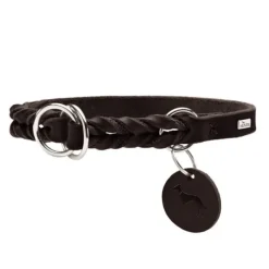 Hunter Solid Education Hundhalsband Läder Mörkbrun