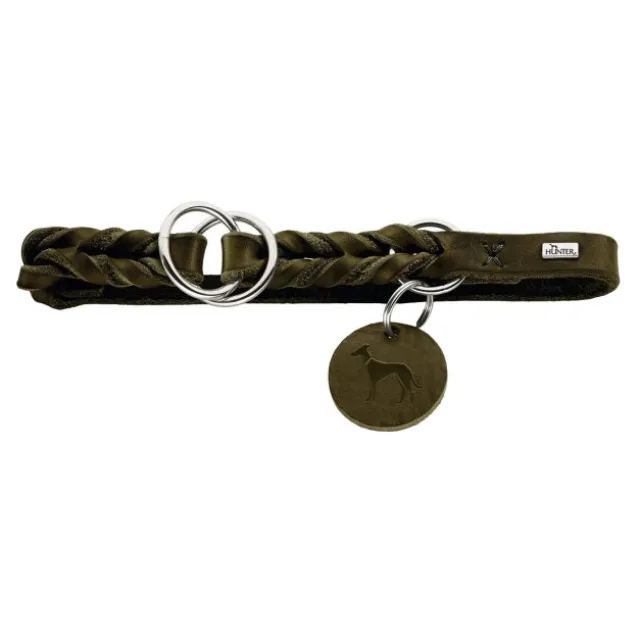Hunter Solid Education Hundhalsband Läder Olivgrön
